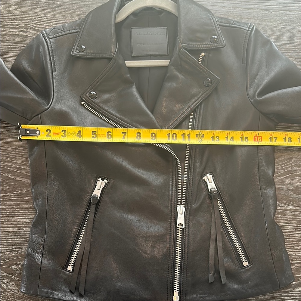 AllSaints Black Leather Cropped Biker Jacket - Picture 7 of 12